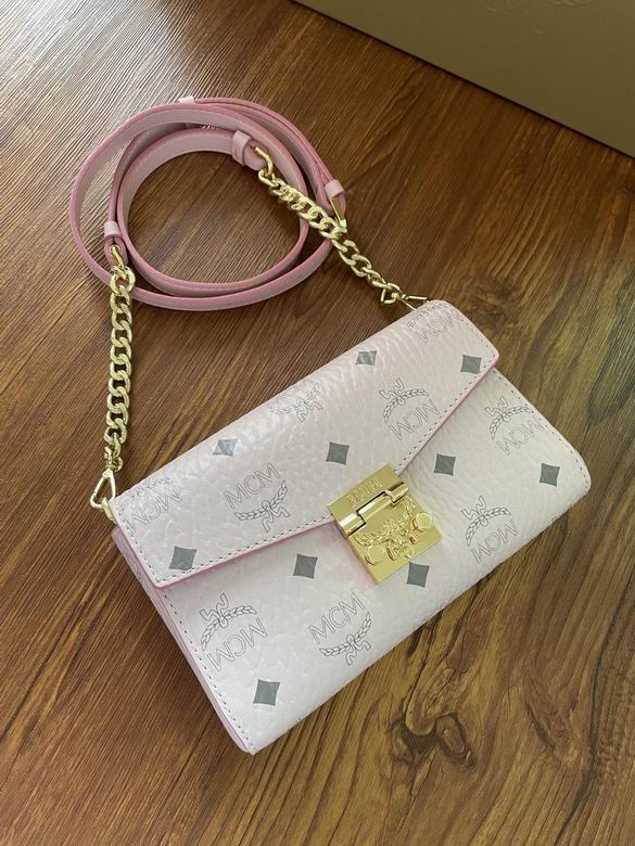 MCM Patricia Mini Crossbody Bag in Light Pink Visetos with Chain Strap