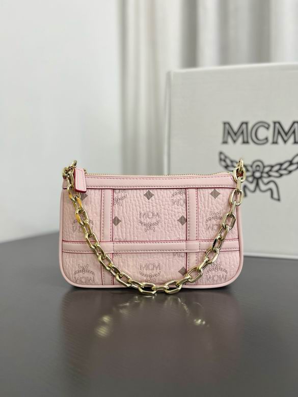 MCM Visetos Monogram Chain Pochette Shoulder Bag in Light Pink