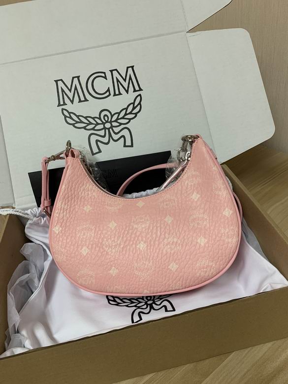 MCM Aren Mini Hobo Shoulder Bag in Pink Visetos Monogram Canvas