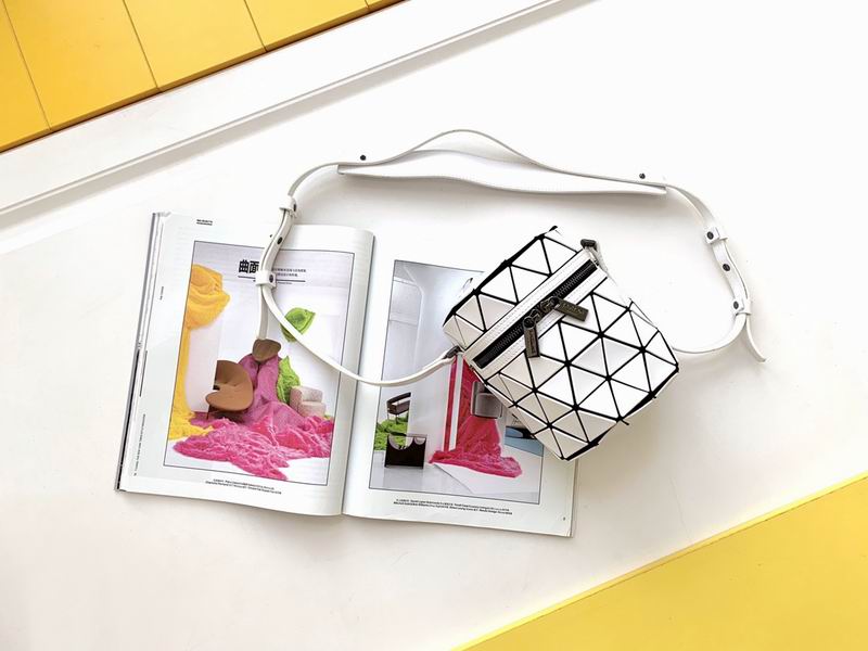 Issey Miyake Bao Bao Geometric Crossbody Bucket Bag in White