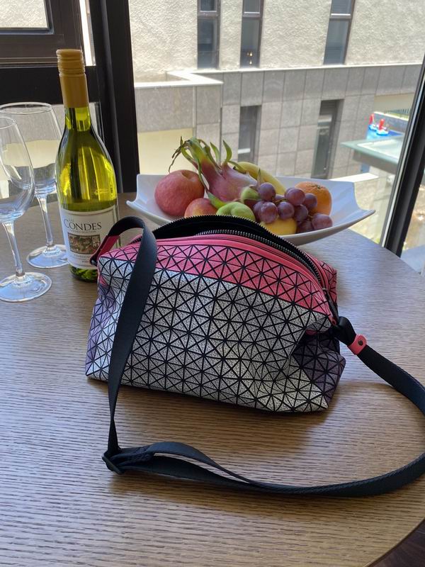 Issey Miyake Geometric Prism Crossbody Messenger Bag in Pink and Silver