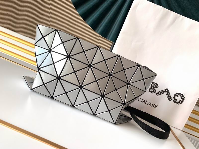Issey Miyake Bao Bao Prism Clutch Pouch with Wrist Strap in Silver