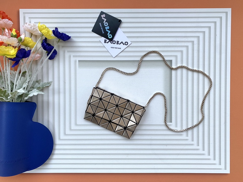 Issey Miyake Bao Bao Geometric Tile Crossbody Bag with Chain in Champagne Gold