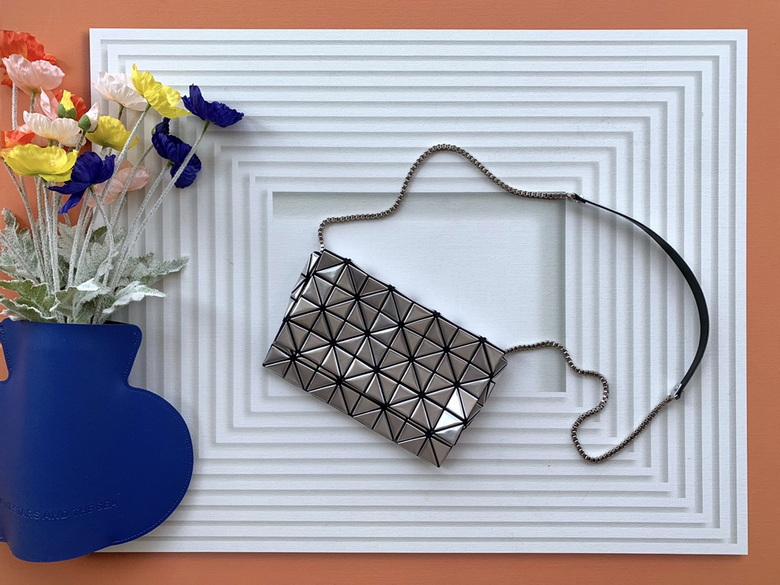 Issey Miyake Bao Bao Prism Crossbody Bag with Chain Strap in Metallic Silver