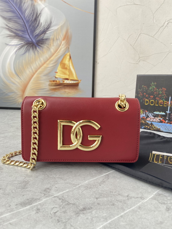 Dolce & Gabbana 3.5 Phone Bag with Gold DG Logo in Red Leather