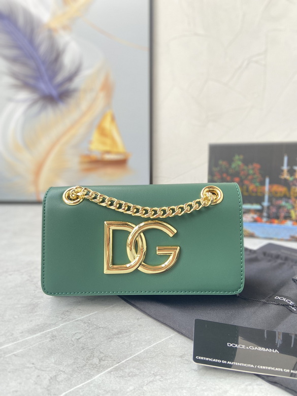 Dolce & Gabbana 3.5 Phone Bag with Gold DG Logo in Green Leather