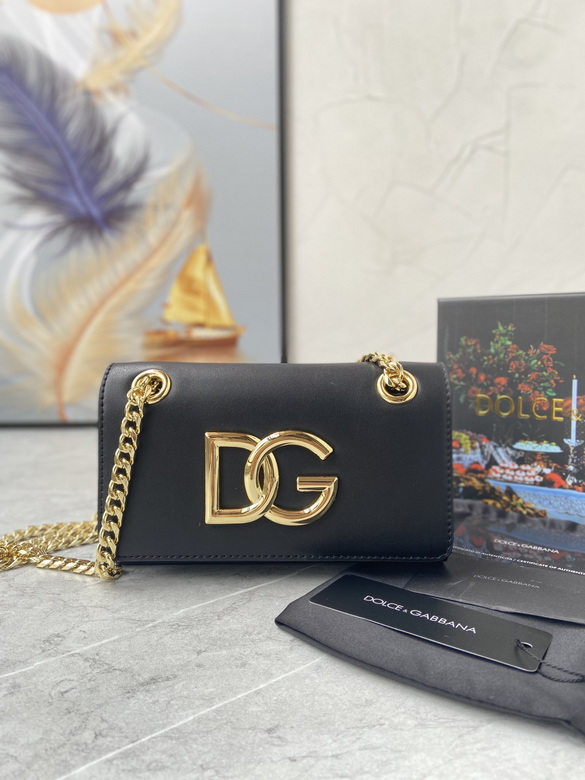 Dolce & Gabbana 3.5 Phone Bag Crossbody in Black Calfskin with Gold DG Logo