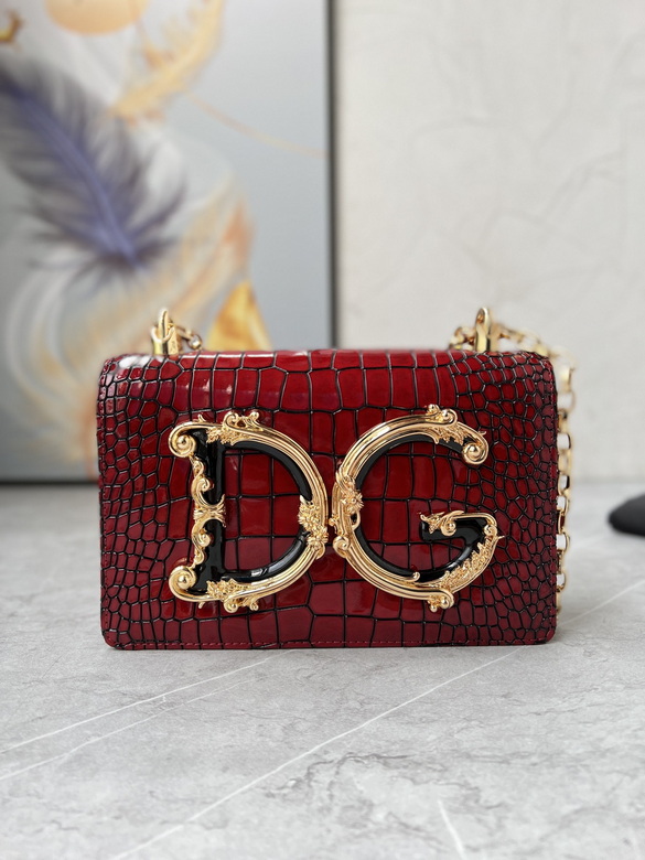 Dolce & Gabbana DG Girls Shoulder Bag in Burgundy Croc-Embossed Leather