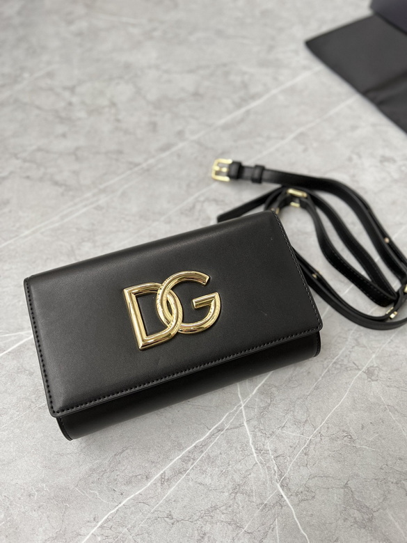 Dolce & Gabbana 3.5 Flap Crossbody Phone Bag in Black Calfskin with Gold DG Logo