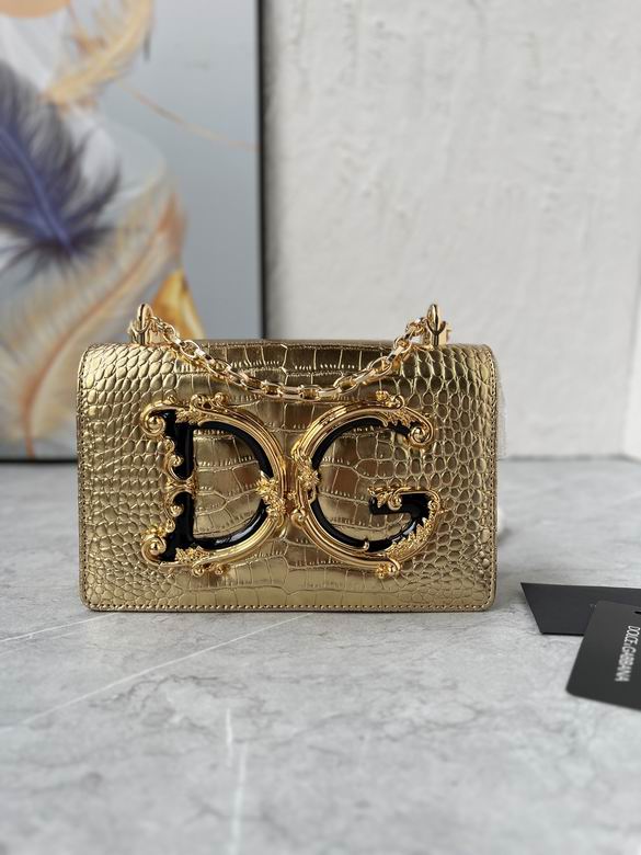 Dolce & Gabbana DG Girls Shoulder Bag in Gold Crocodile-Embossed Leather
