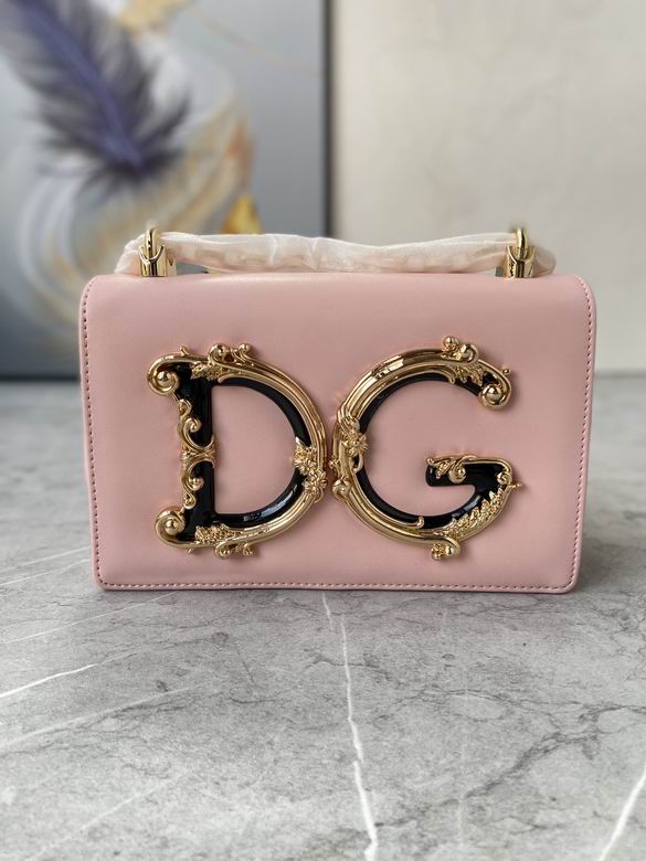 Dolce & Gabbana DG Girls Shoulder Bag in Light Pink Leather with Baroque Logo