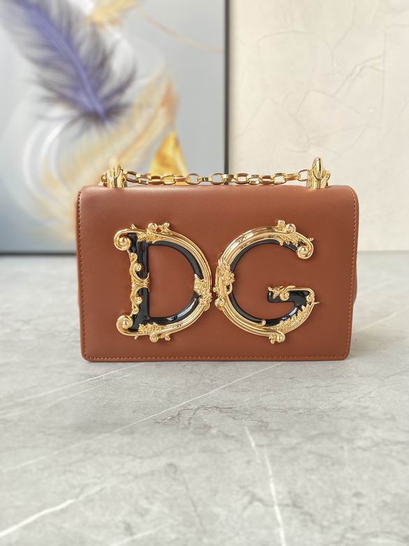 Dolce & Gabbana DG Girls Shoulder Bag in Tan Brown Calfskin with Gold Logo