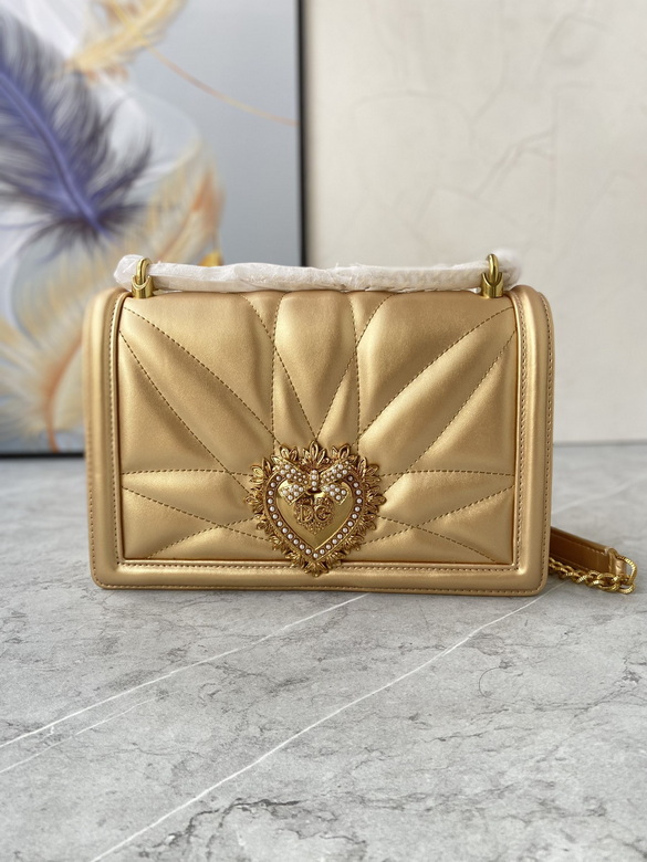 Dolce & Gabbana Devotion Quilted Shoulder Bag in Gold Leather