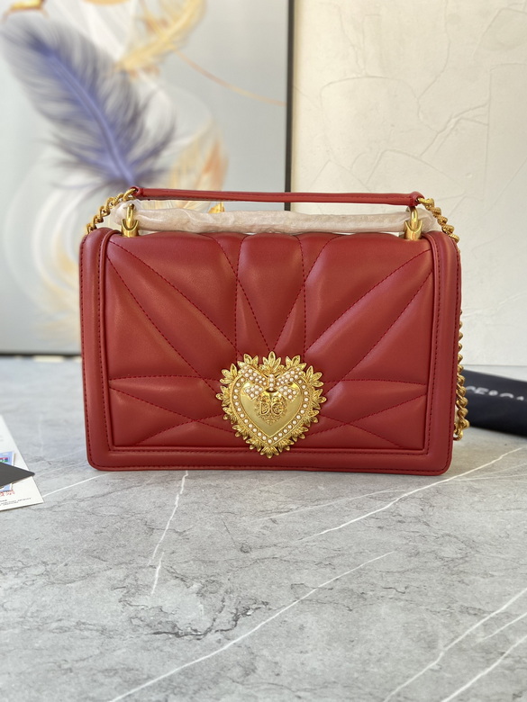 Dolce & Gabbana Devotion Quilted Leather Shoulder Bag in Red with Gold Heart