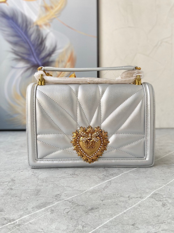 Dolce & Gabbana Devotion Small Crossbody Bag in Silver Quilted Nappa Leather
