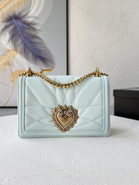 Dolce & Gabbana Devotion Small Quilted Shoulder Bag in Light Blue Leather