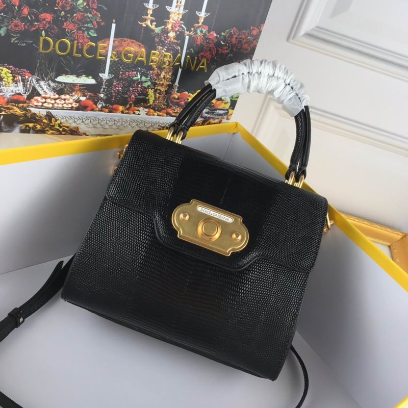 Dolce & Gabbana Welcome Top-Handle Bag in Black Lizard-Embossed Leather