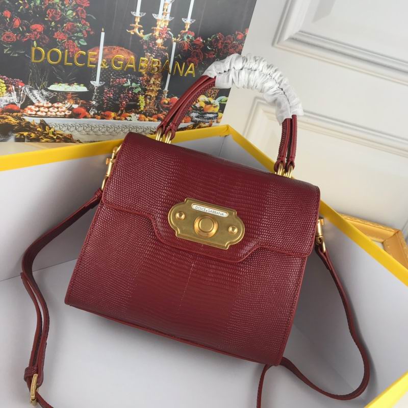 Dolce & Gabbana Welcome Top-Handle Bag in Burgundy Lizard-Embossed Leather