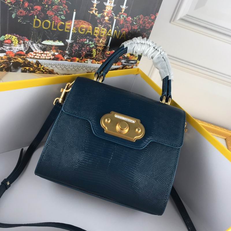 Dolce & Gabbana Welcome Top-Handle Bag in Navy Lizard-Embossed Leather