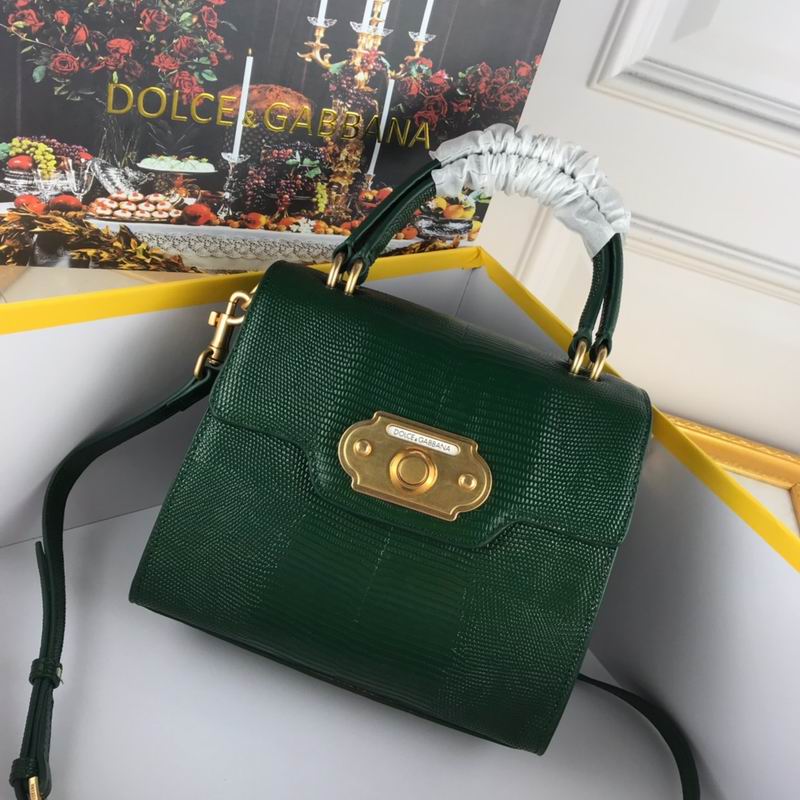Dolce & Gabbana Welcome Top-Handle Bag in Dark Green Lizard-Embossed Leather
