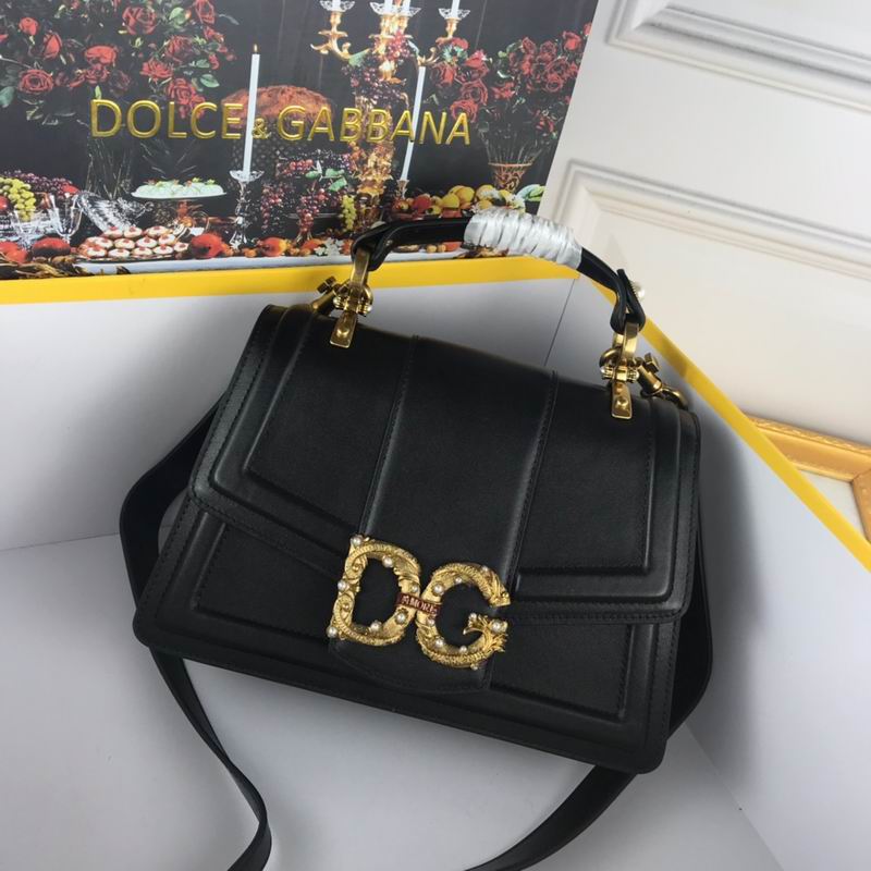 Dolce & Gabbana DG Amore Top-Handle Bag in Black Leather with Gold Logo