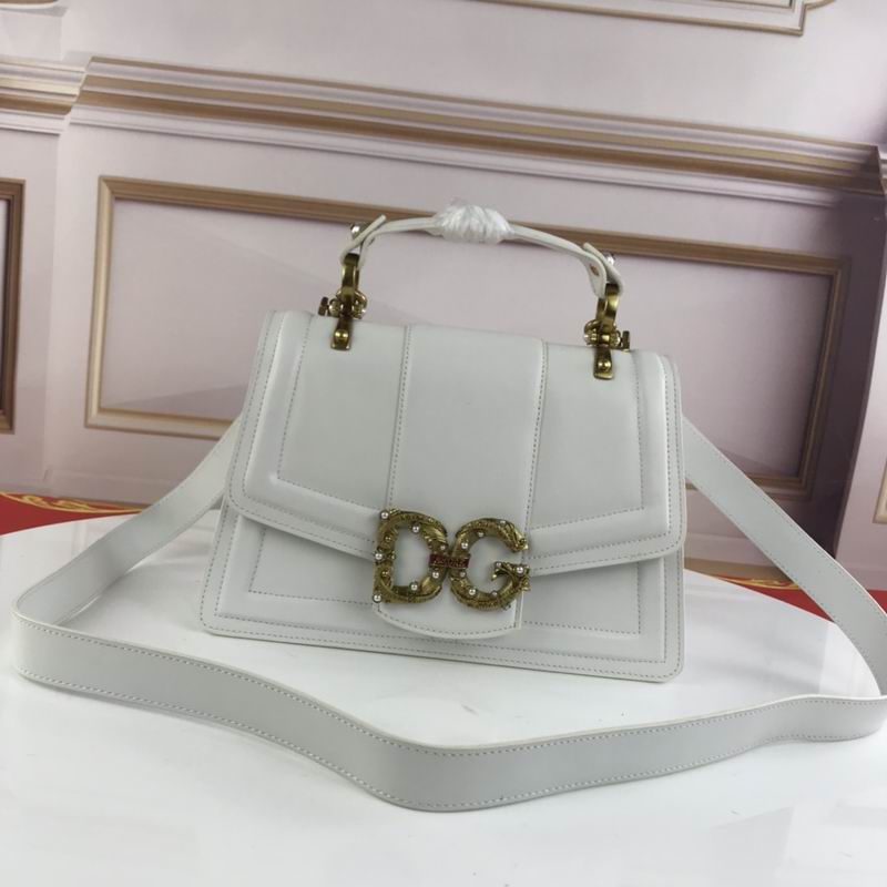 Dolce & Gabbana DG Amore Top-Handle Bag in White Calfskin with Gold DG Logo