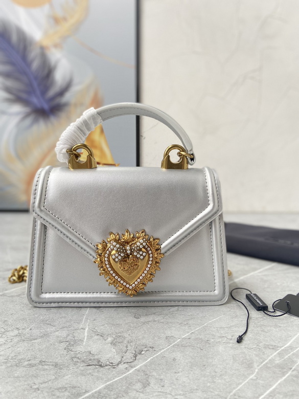 Dolce & Gabbana Devotion Top-Handle Bag in Silver Metallic Leather
