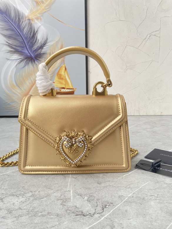 Dolce & Gabbana Devotion Top-Handle Bag in Gold Leather with Heart Clasp