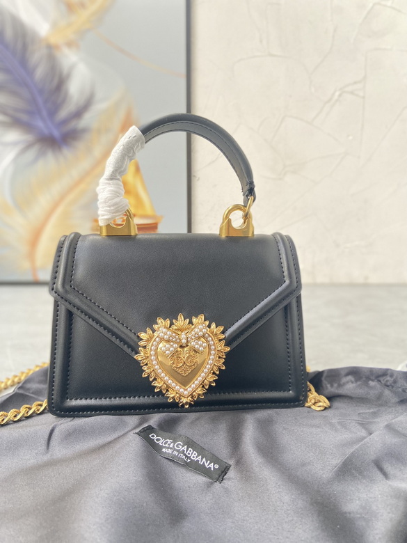 Dolce & Gabbana Devotion Top-Handle Bag in Black Leather with Gold Heart
