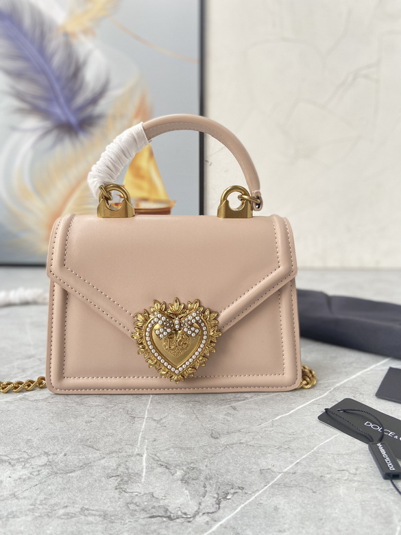 Dolce & Gabbana Devotion Top-Handle Bag in Blush Pink Leather with Heart Clasp