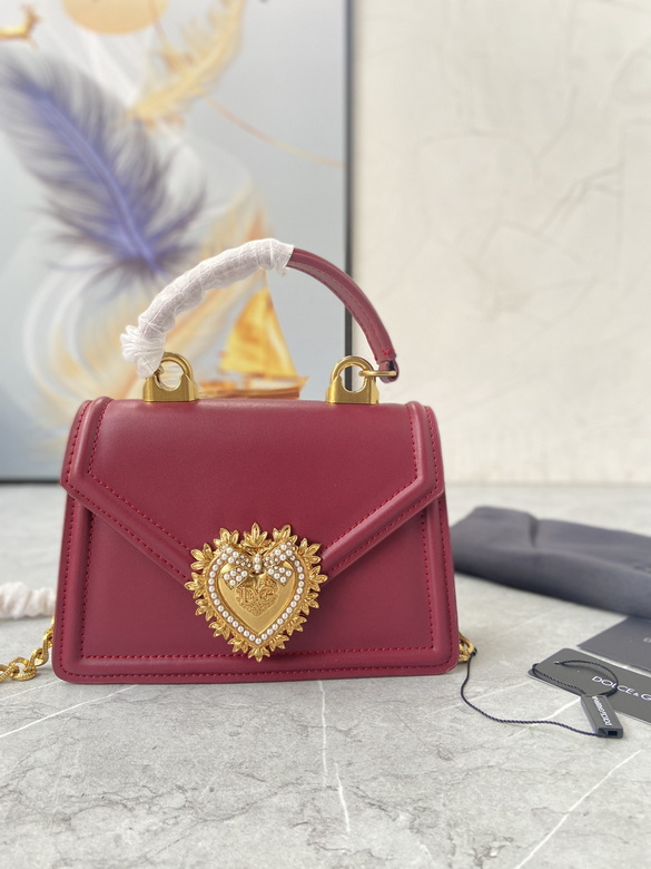 Dolce & Gabbana Devotion Top-Handle Bag in Burgundy Leather with Heart Clasp