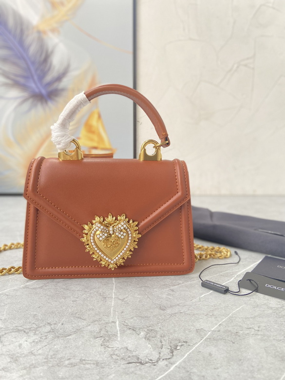 Dolce & Gabbana Devotion Top-Handle Bag with Heart Clasp in Tan Leather