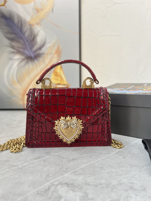Dolce & Gabbana Devotion Small Top-Handle Bag in Red Croc-Embossed Leather