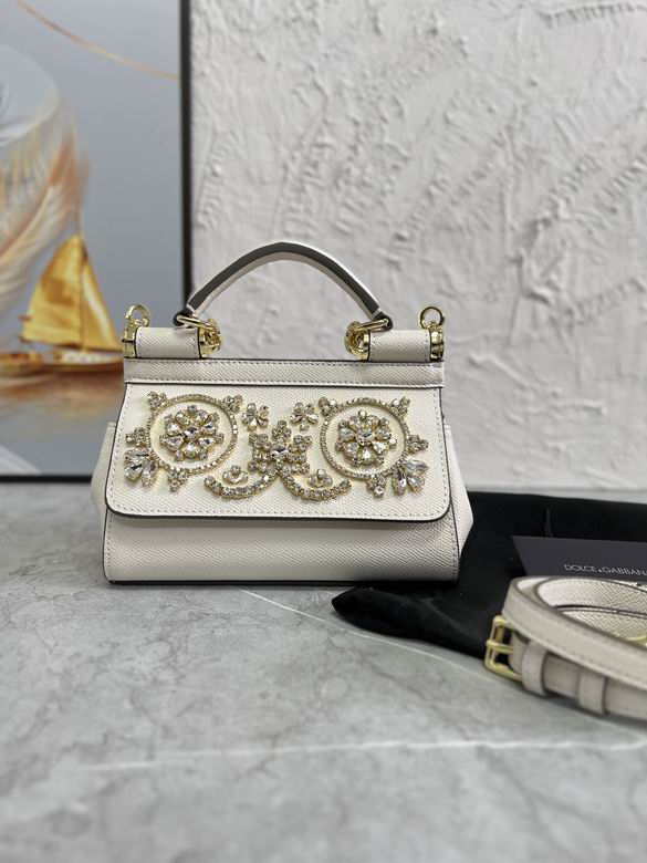 Dolce & Gabbana Sicily Micro Top-Handle Bag in White with Crystal Embellishment