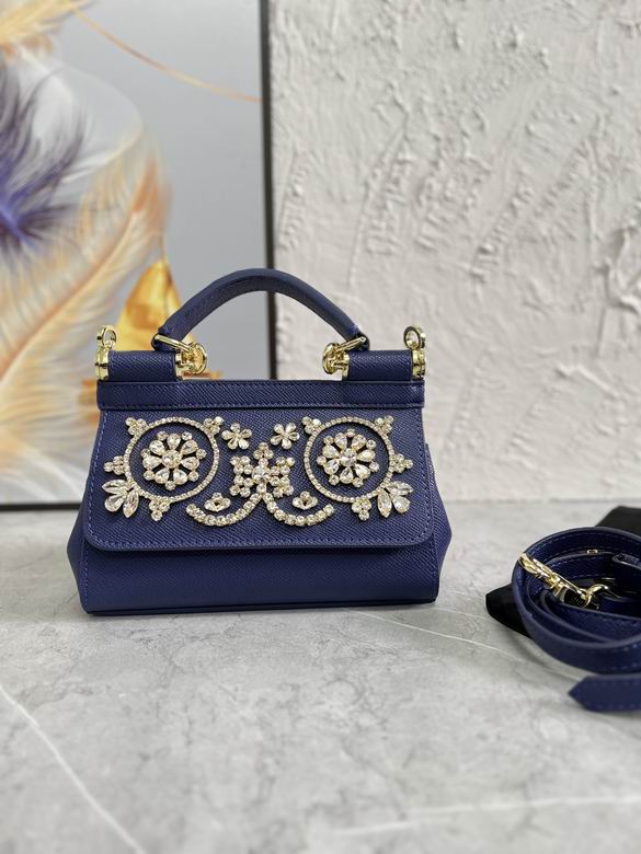 Dolce & Gabbana Sicily Micro Top-Handle Bag in Navy Leather with Crystals