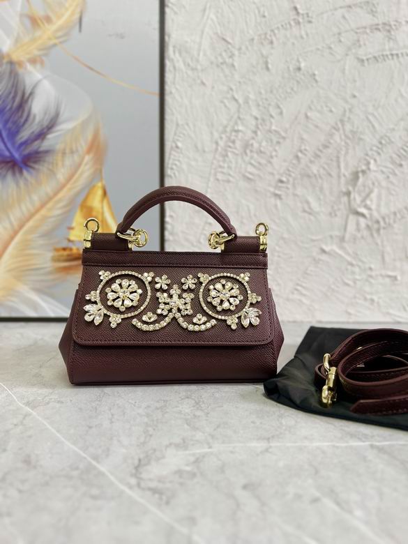 Dolce & Gabbana Sicily Micro Top-Handle Bag in Burgundy with Crystal Embellishment