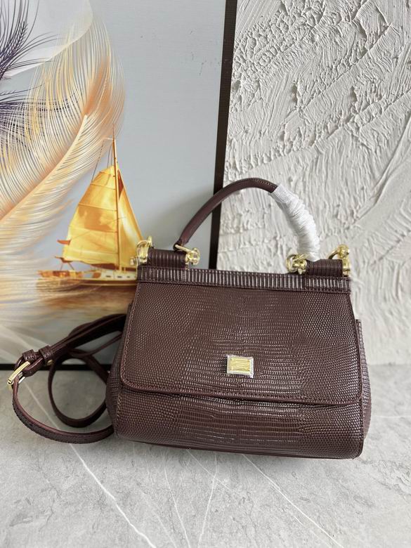 Dolce & Gabbana Sicily Mini Top-Handle Bag in Brown Lizard-Embossed Leather
