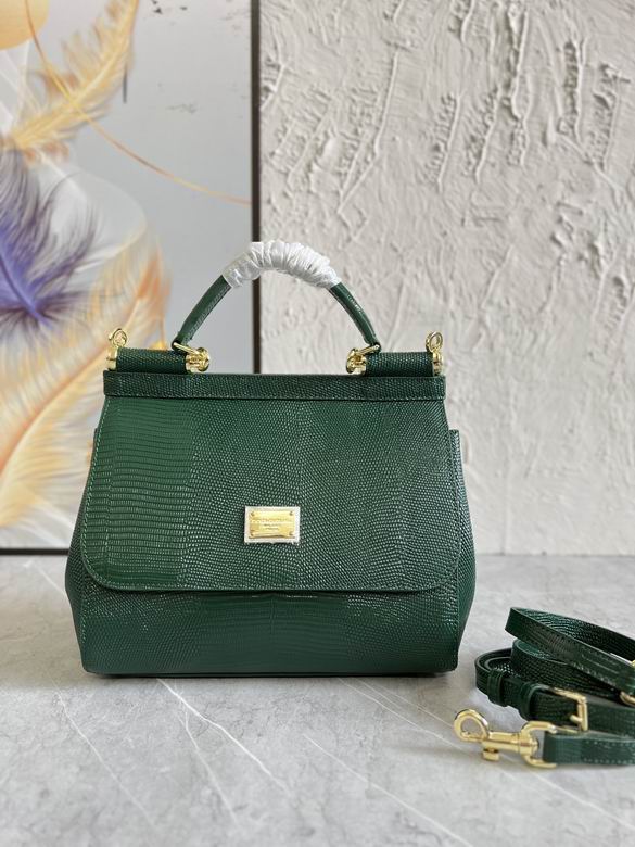 Dolce & Gabbana Sicily Top-Handle Bag in Dark Green Iguana-Print Leather
