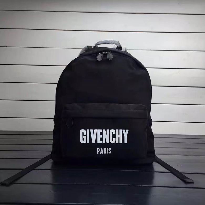 Givenchy Paris Logo Backpack in Black Nylon with White Print