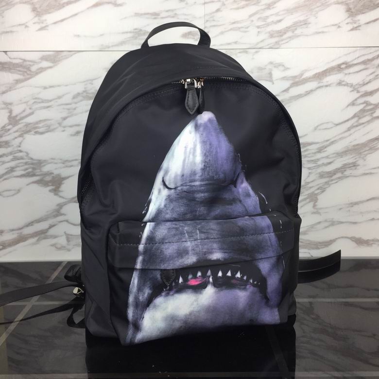 Givenchy Shark Print Backpack in Black Nylon with Front Zip Pocket