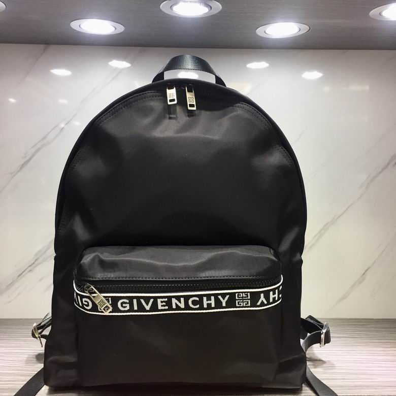 Givenchy 4G Logo Tape Zip Backpack in Black Nylon with White Webbing