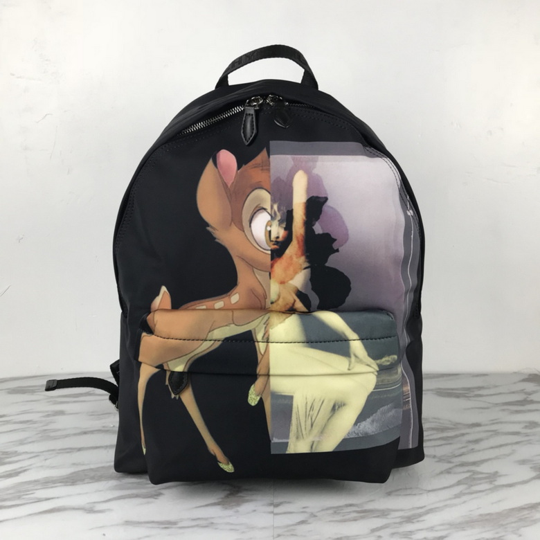 Givenchy Bambi Print Backpack in Black Nylon with Front Zip Pocket