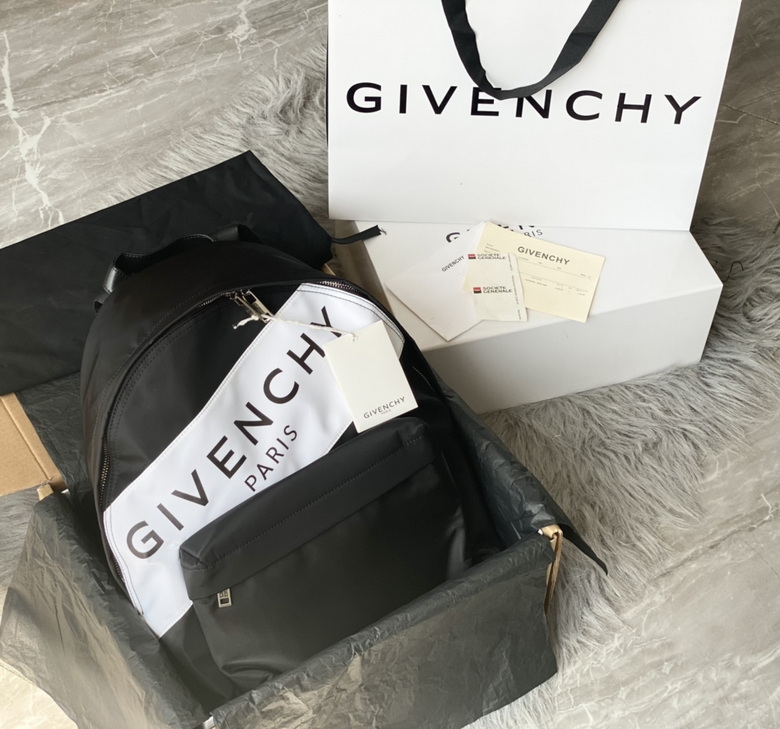 Givenchy Logo Band Backpack in Black Nylon with White Paris Logo Panel