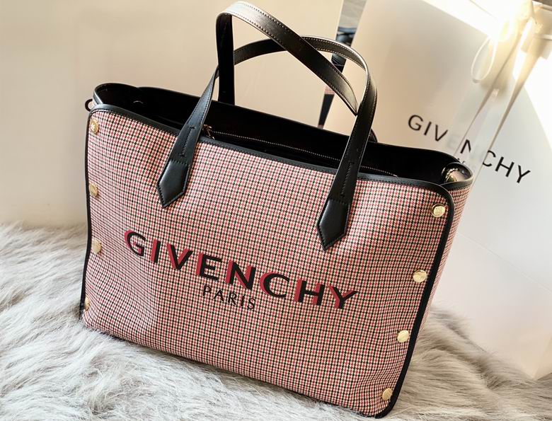 Givenchy Bond Shopper Tote in Pink Houndstooth Canvas with Black Leather
