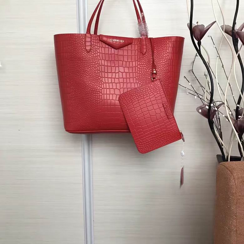 Givenchy Antigona Shopping Tote with Zip Pouch in Red Croc-Embossed Leather