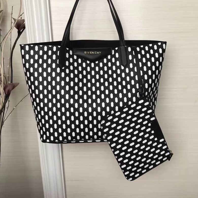 Givenchy Antigona Shopper Tote with Pouch in Black and White Geometric Print