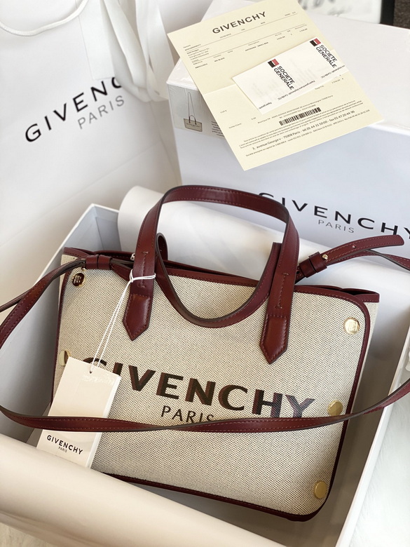 Givenchy Bond Small Tote Bag in Beige Canvas with Burgundy Leather Trim