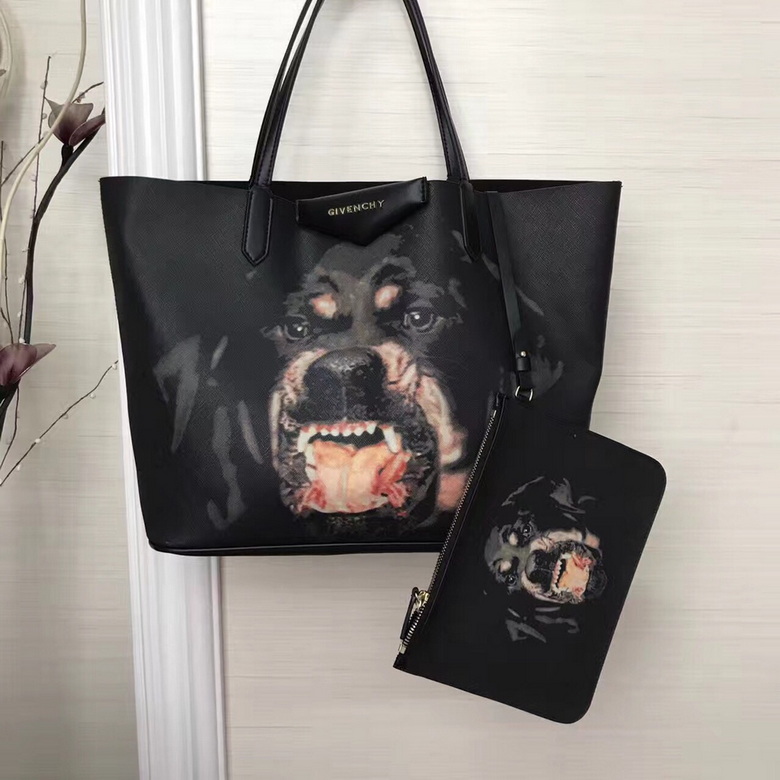 Givenchy Antigona Shopper Tote with Rottweiler Print and Zip Pouch in Black