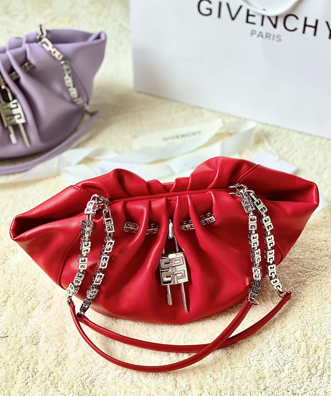 Givenchy Kenny Ruched Shoulder Bag in Red Leather with 4G Chain Straps