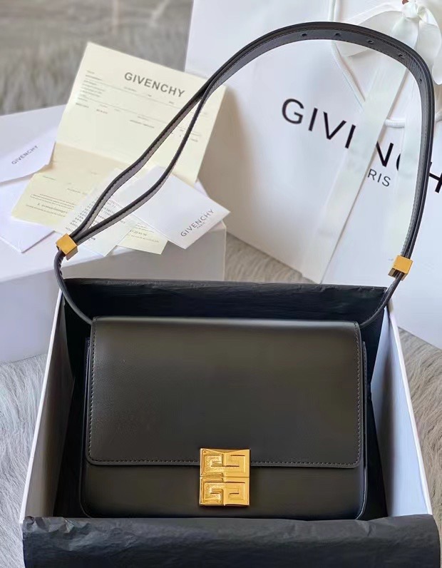 Givenchy 4G Shoulder Bag in Black Smooth Leather with Gold-Tone Hardware